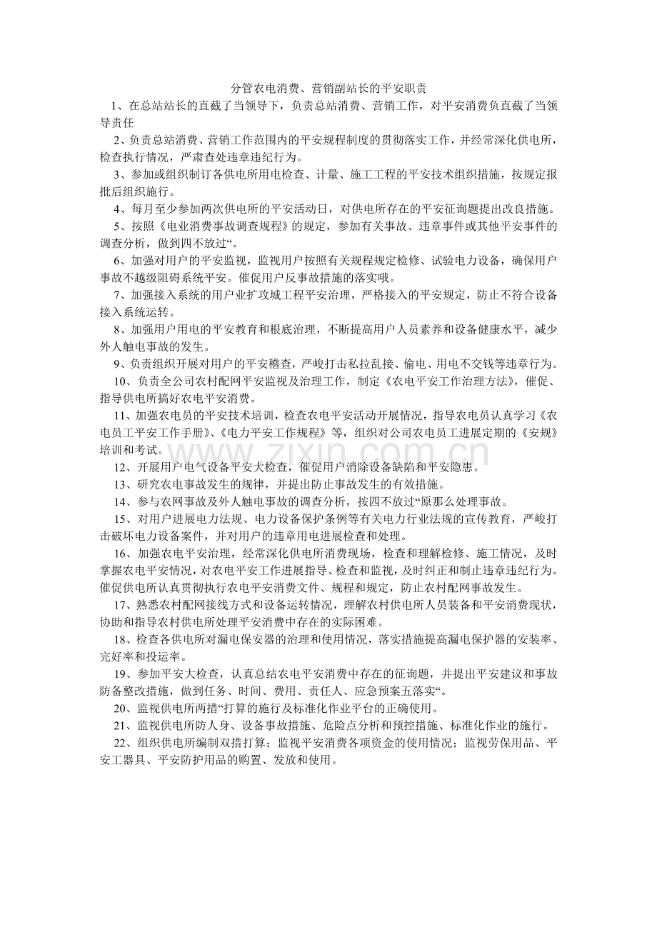 分管农电生产、营销副站长的安全职责.doc_第1页