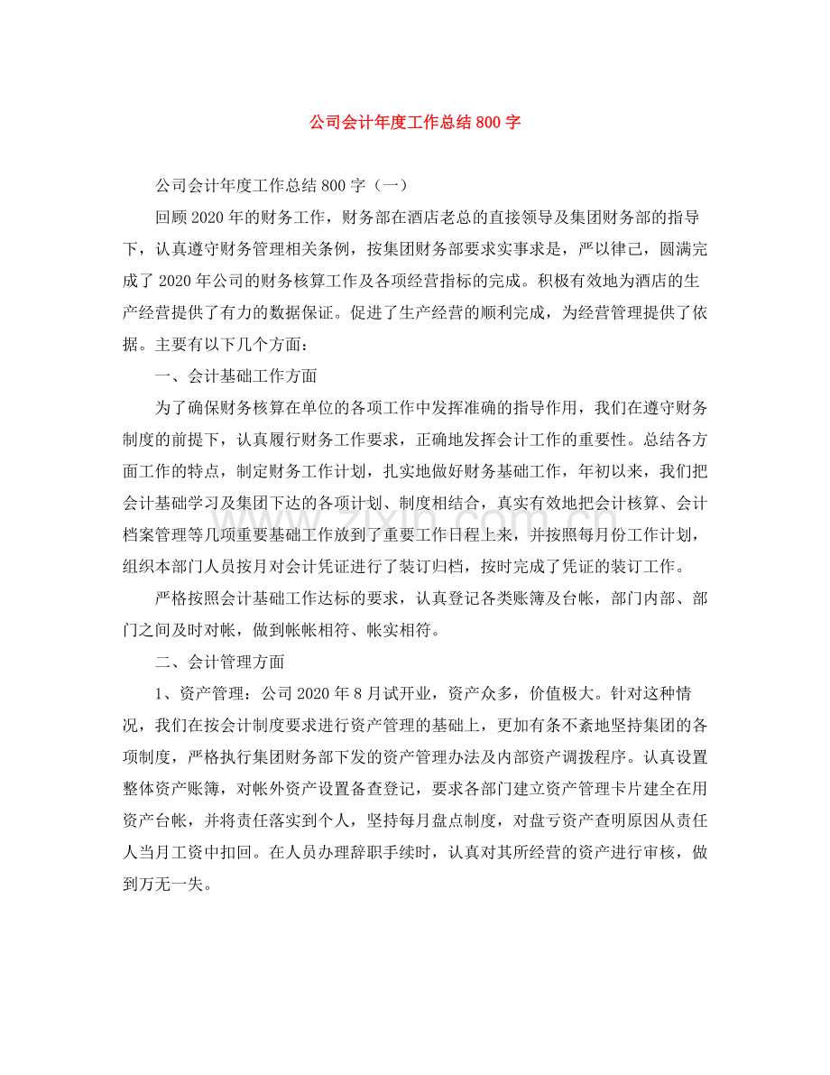 公司会计年度工作总结800字.docx_第1页