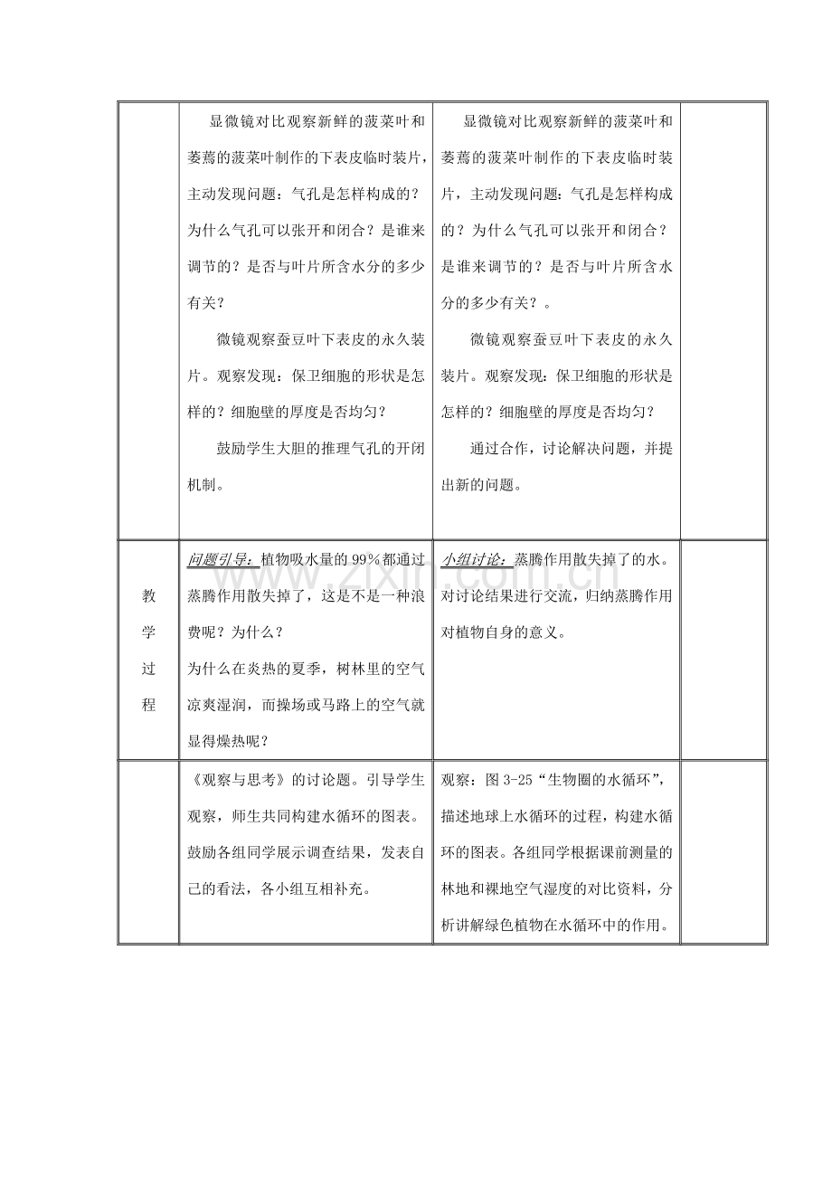 七年级生物上册 第三单元 生物圈中的绿色植物 第三章 绿色植物与生物圈的水循环教案 （新版）新人教版-（新版）新人教版初中七年级上册生物教案.doc_第3页