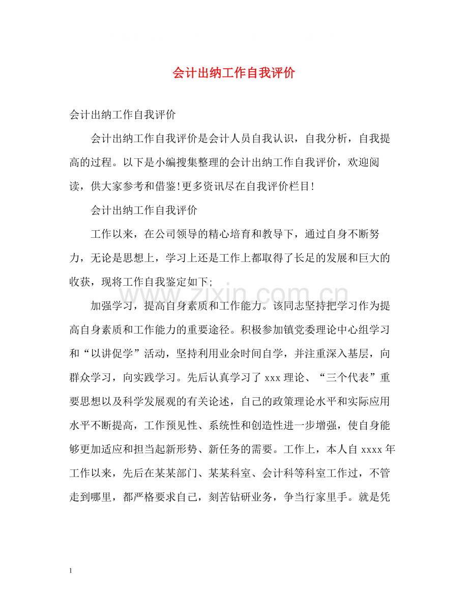 会计出纳工作自我评价.docx_第1页