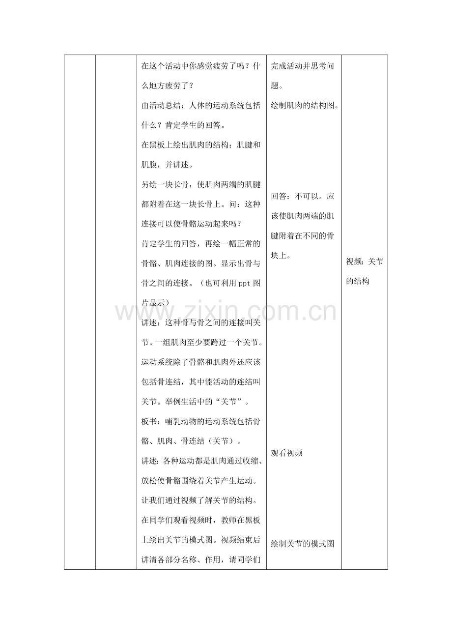 八年级生物上册 5.2.1《动物的运动》教案1 （新版）新人教版-（新版）新人教版初中八年级上册生物教案.doc_第3页