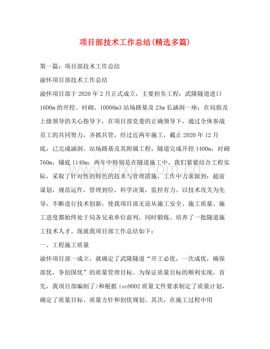 项目部技术工作总结多篇).docx_第1页