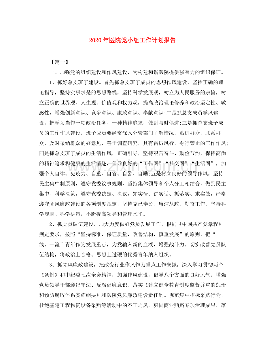 2020年医院党小组工作计划报告.docx_第1页