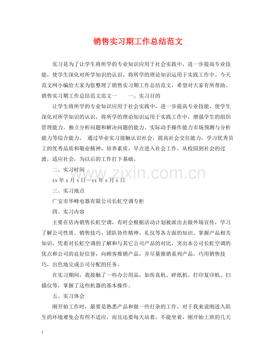 销售实习期工作总结范文.docx_第1页