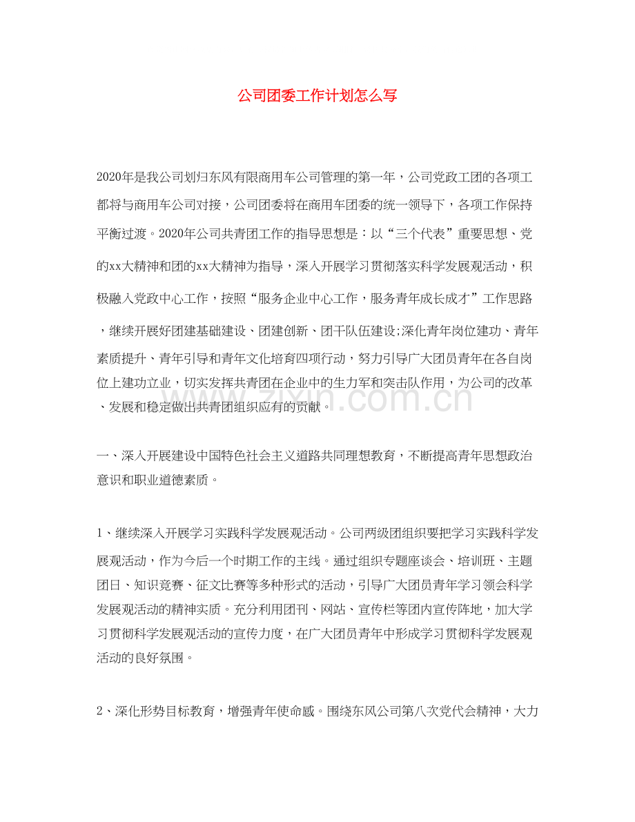 公司团委工作计划怎么写.docx_第1页