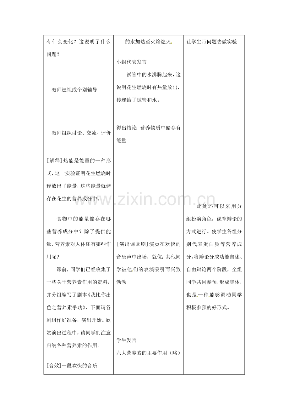 七年级生物下册 第一章《合理膳食 平衡营养》1.1.2 营养物质的作用教案 （新版）冀教版.doc_第3页