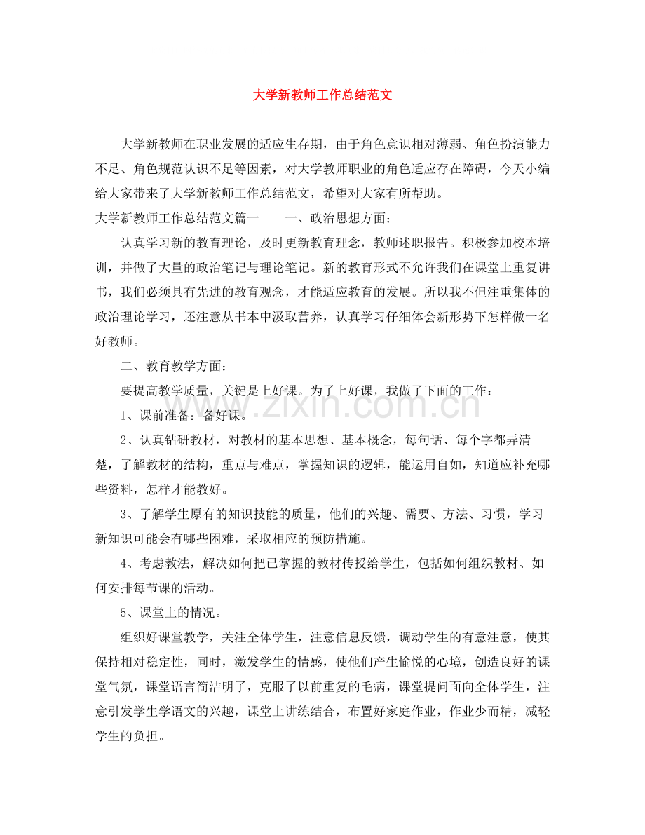 大学新教师工作总结范文.docx_第1页