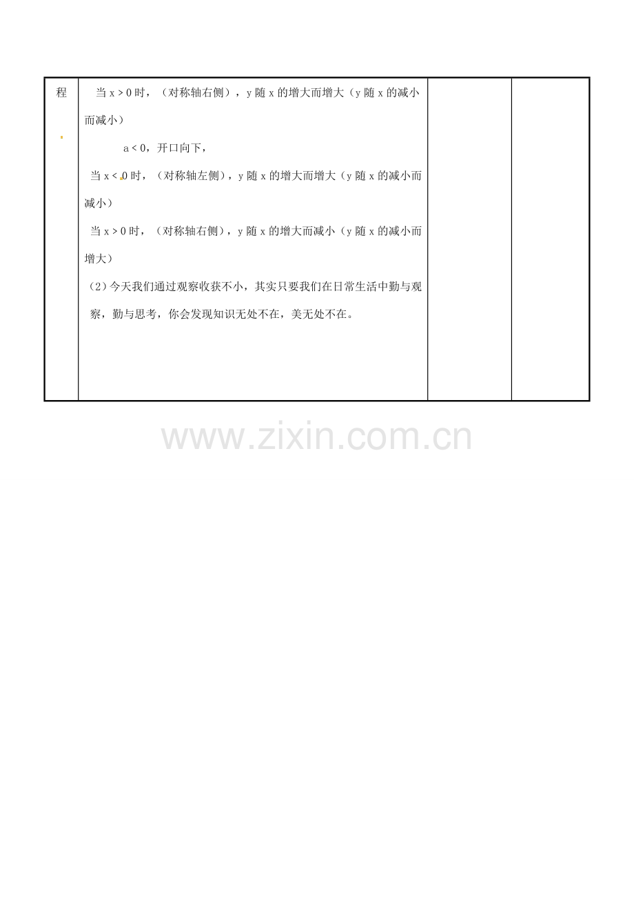 江苏省新沂市第二中学九年级数学下册 6.2 二次函数的图象和性质教案（1） 苏科版.doc_第3页