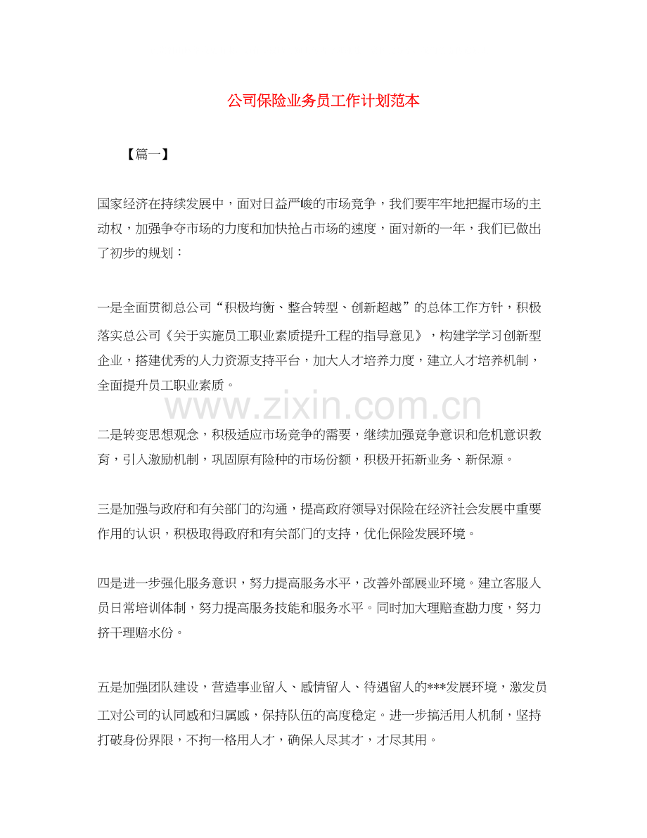 公司保险业务员工作计划范本.docx_第1页