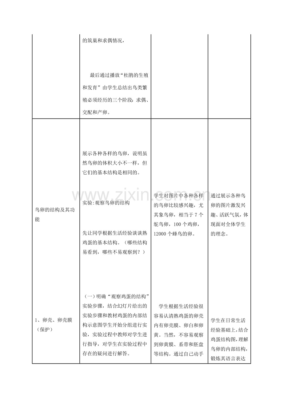 八年级生物上册 第四单元 第二章 第三节 鸟的生殖和发育教案 （新版）济南版-（新版）济南版初中八年级上册生物教案.doc_第3页