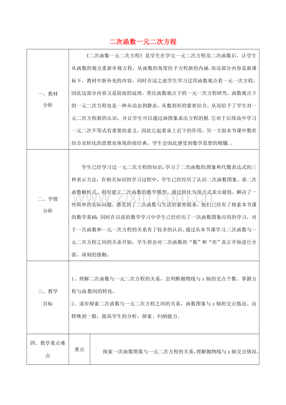 陕西省安康市石泉县池河镇九年级数学上册 22.2 二次函数与一元二次方程教案1 （新版）新人教版-（新版）新人教版初中九年级上册数学教案.doc_第1页