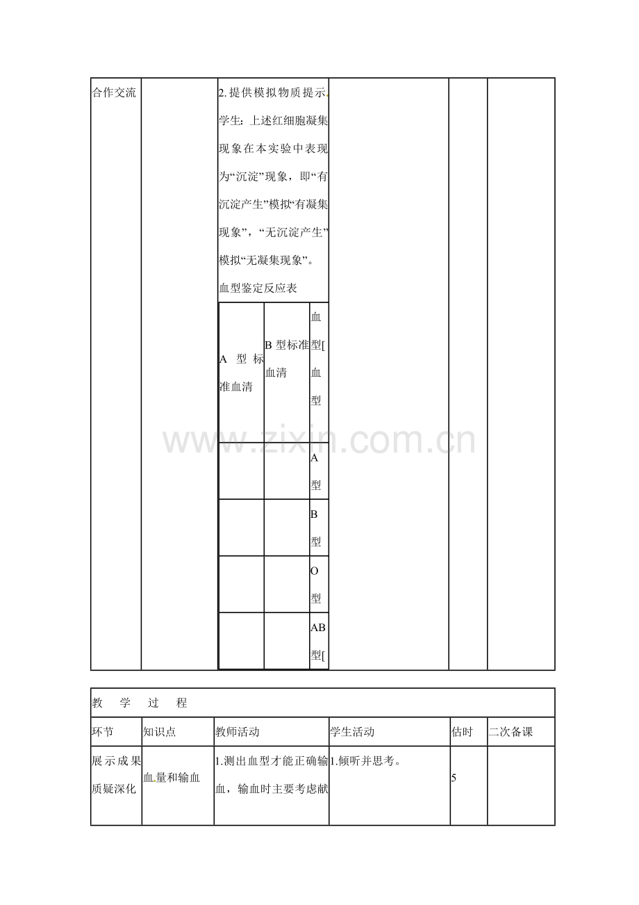 山东省临沭县第三初级中学七年级生物下册 输血和血型教案 新人教版.doc_第3页