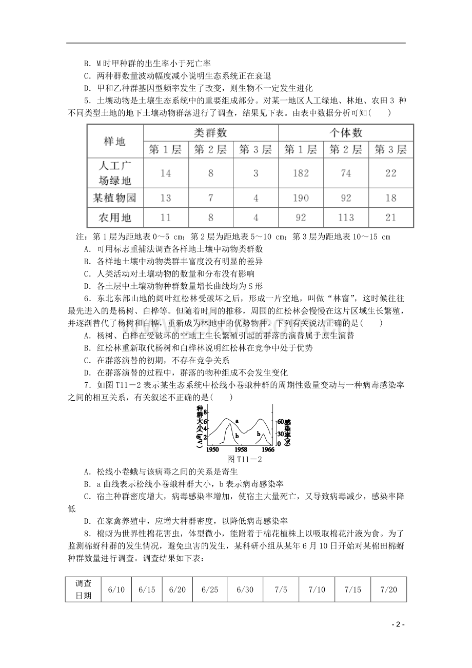 浙江省2013高考生物二轮复习专题限时集训(十一)-专题十一-种群与群落的区别和联系配套作业(解析版).doc_第2页