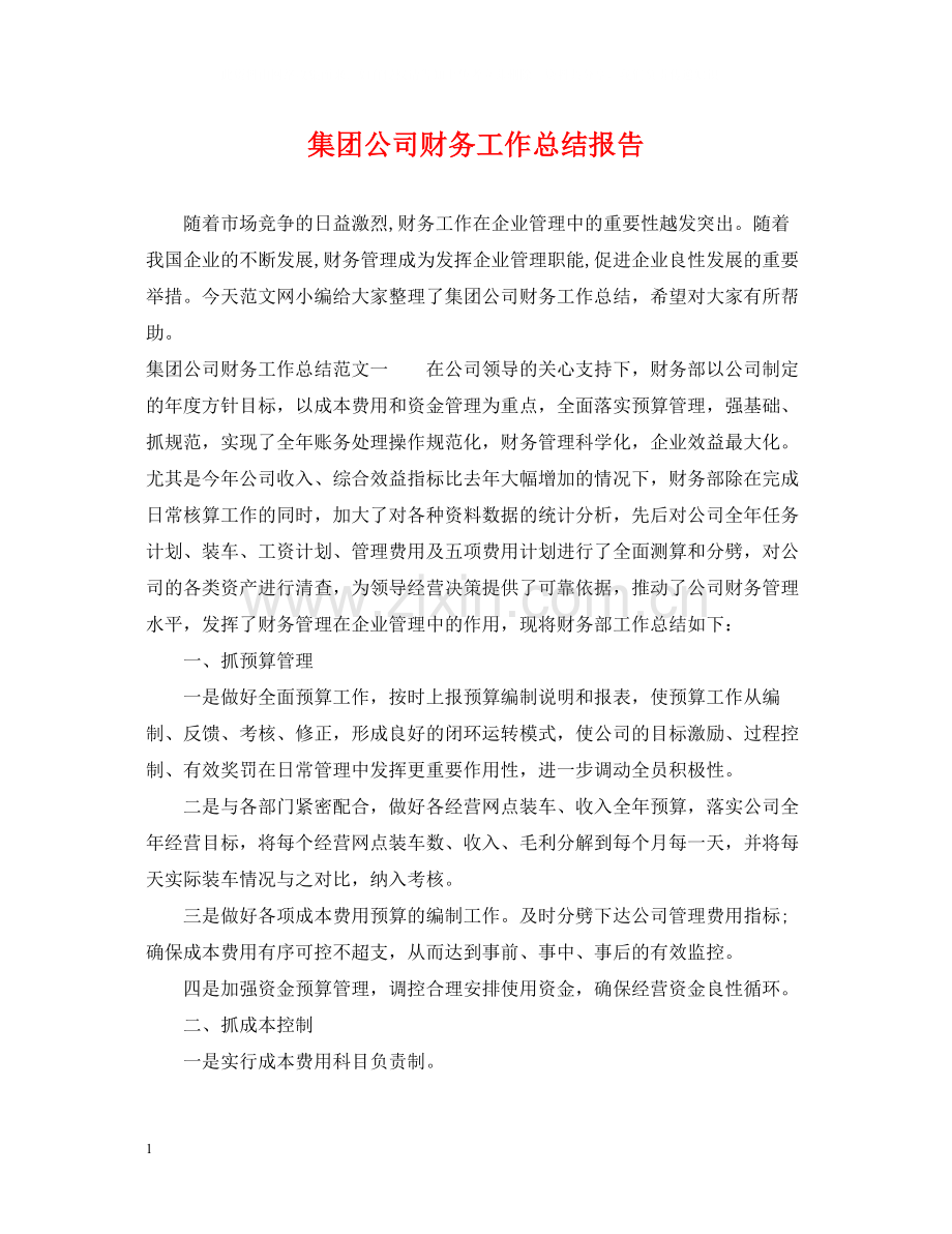 集团公司财务工作总结报告.docx_第1页