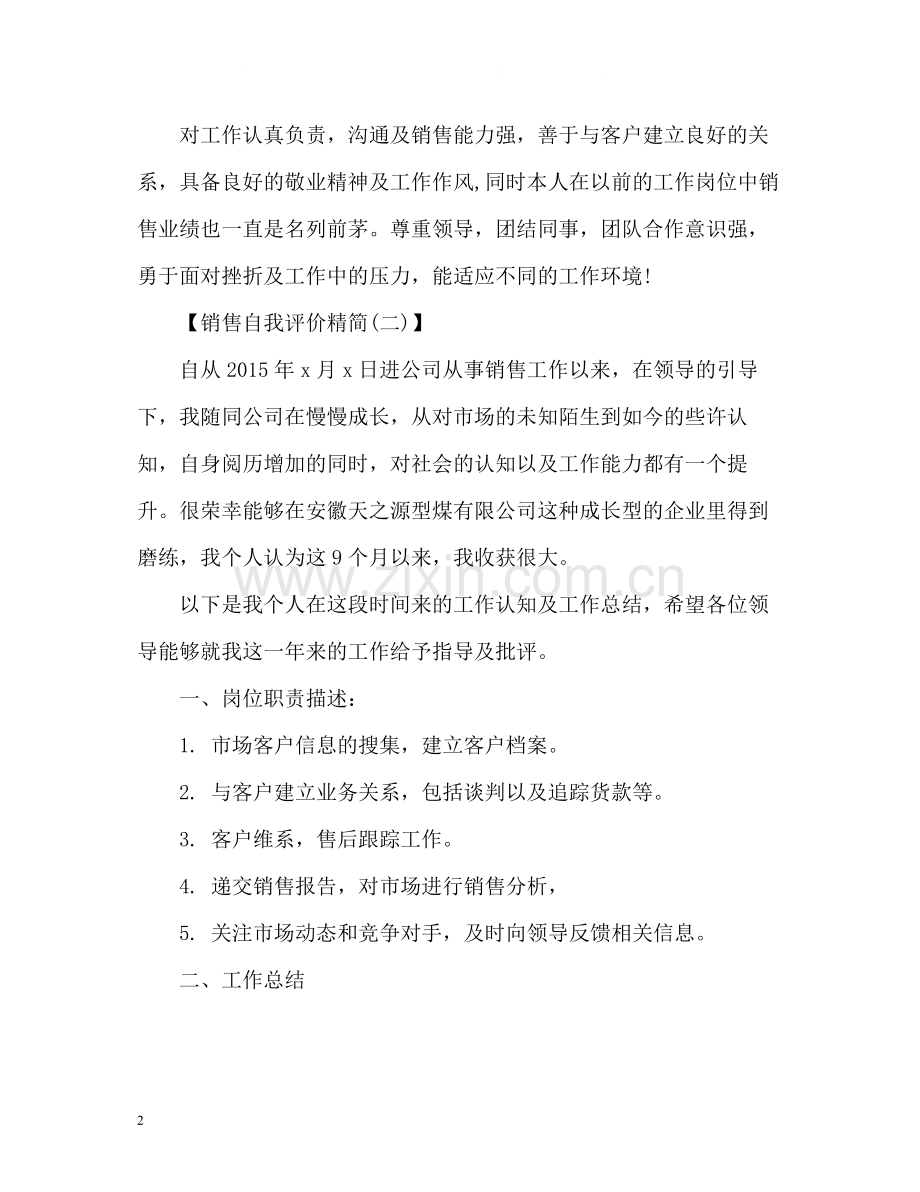 销售自我评价精简.docx_第2页