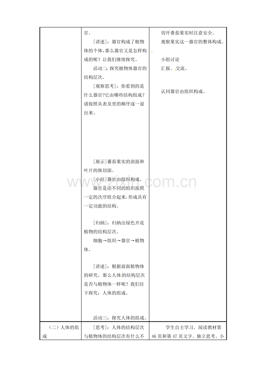 七年级生物上册 4.2 多细胞生物体的组成教学案例 苏教版.doc_第3页