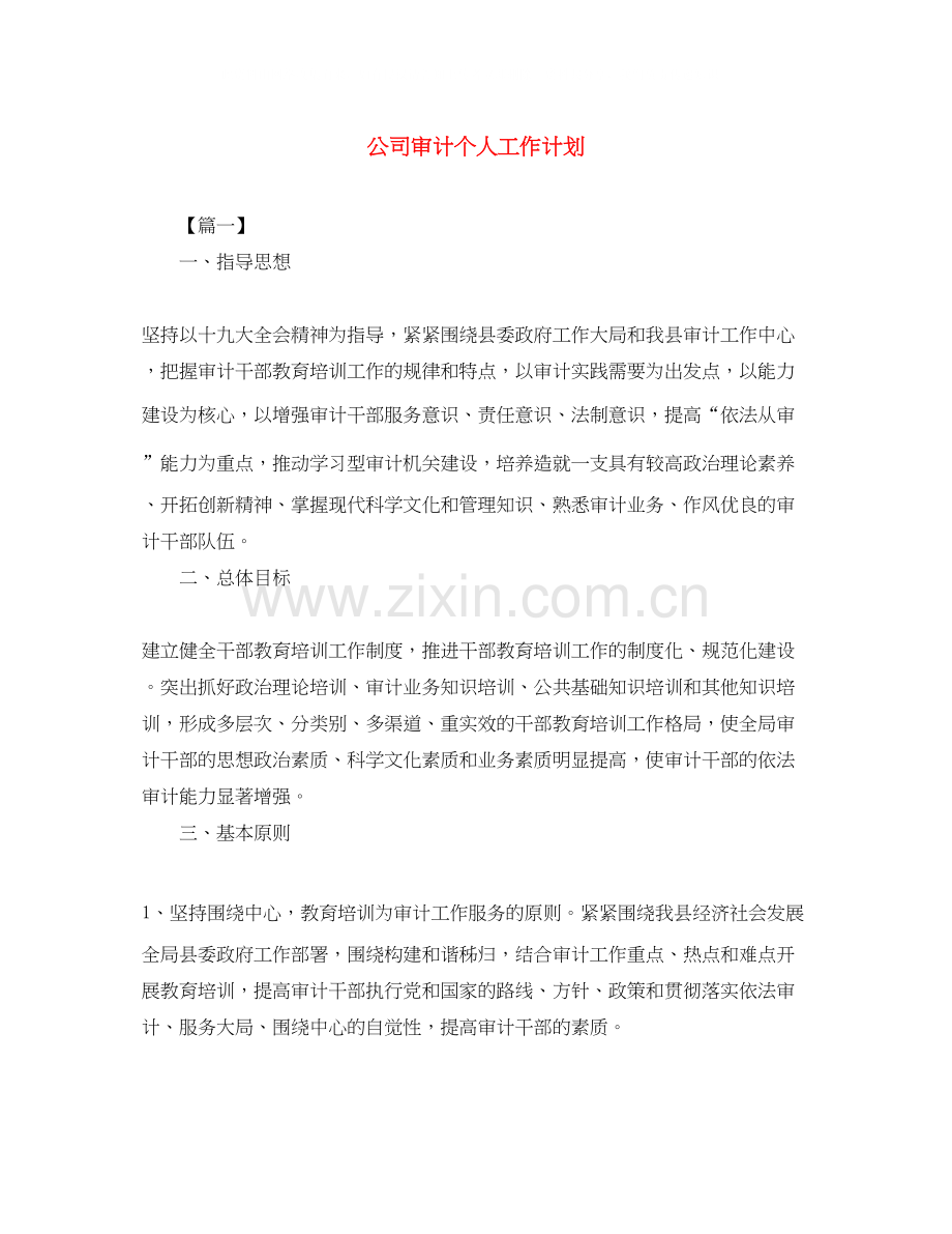 公司审计个人工作计划.docx_第1页