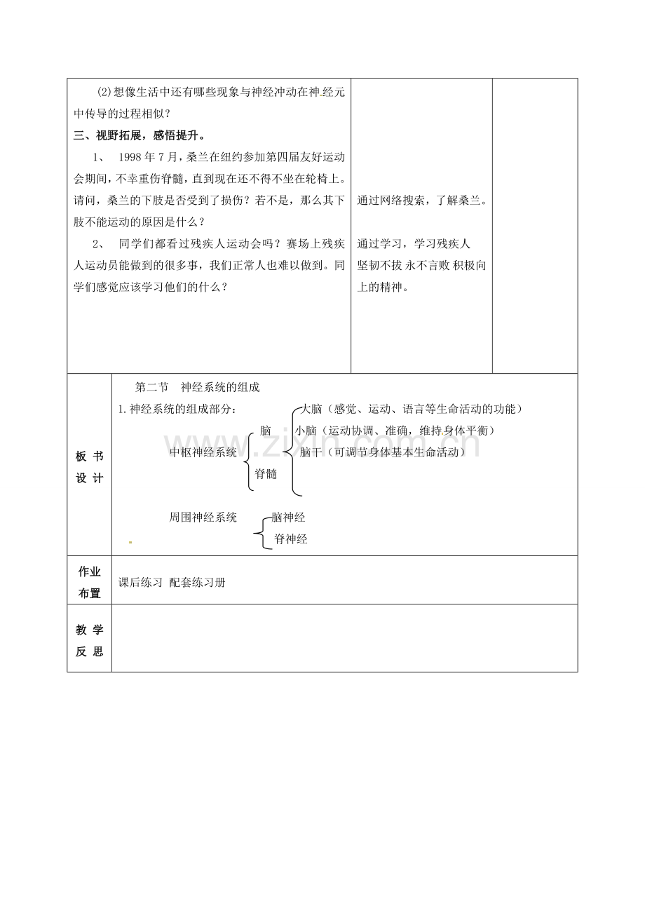 七年级生物下册 4.6.2 神经系统的组成教案 新人教版-新人教版初中七年级下册生物教案.doc_第3页