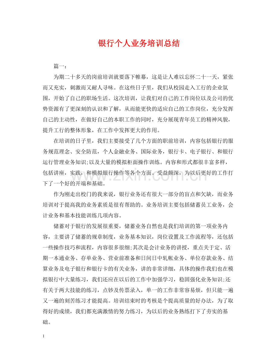 银行个人业务培训总结.docx_第1页