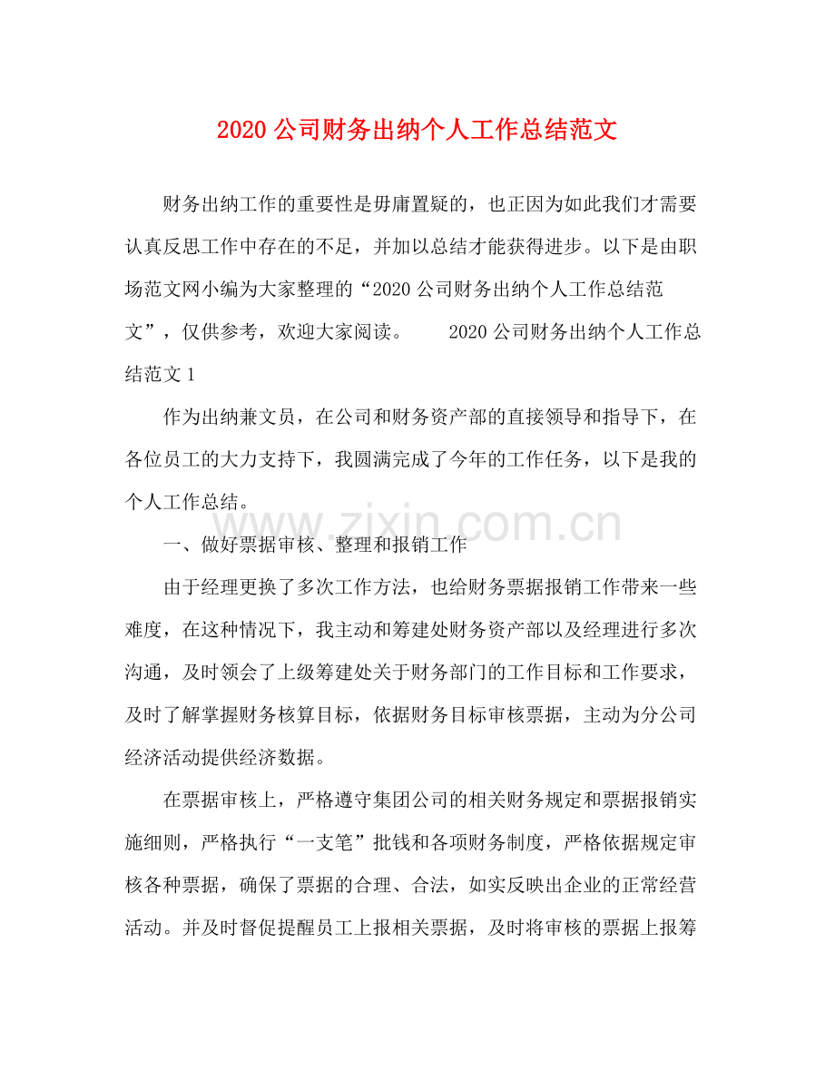 公司财务出纳个人工作总结范文.docx_第1页