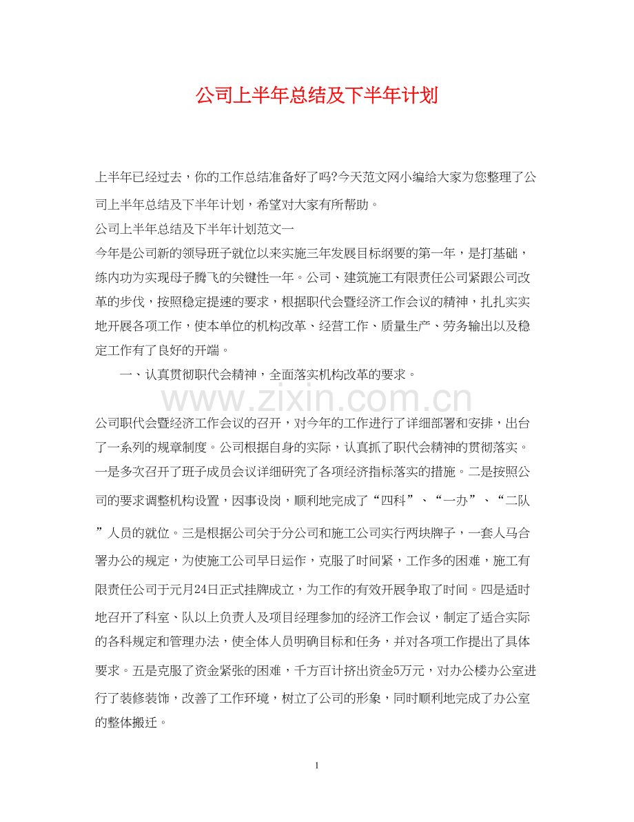 公司上半年总结及下半年计划.docx_第1页