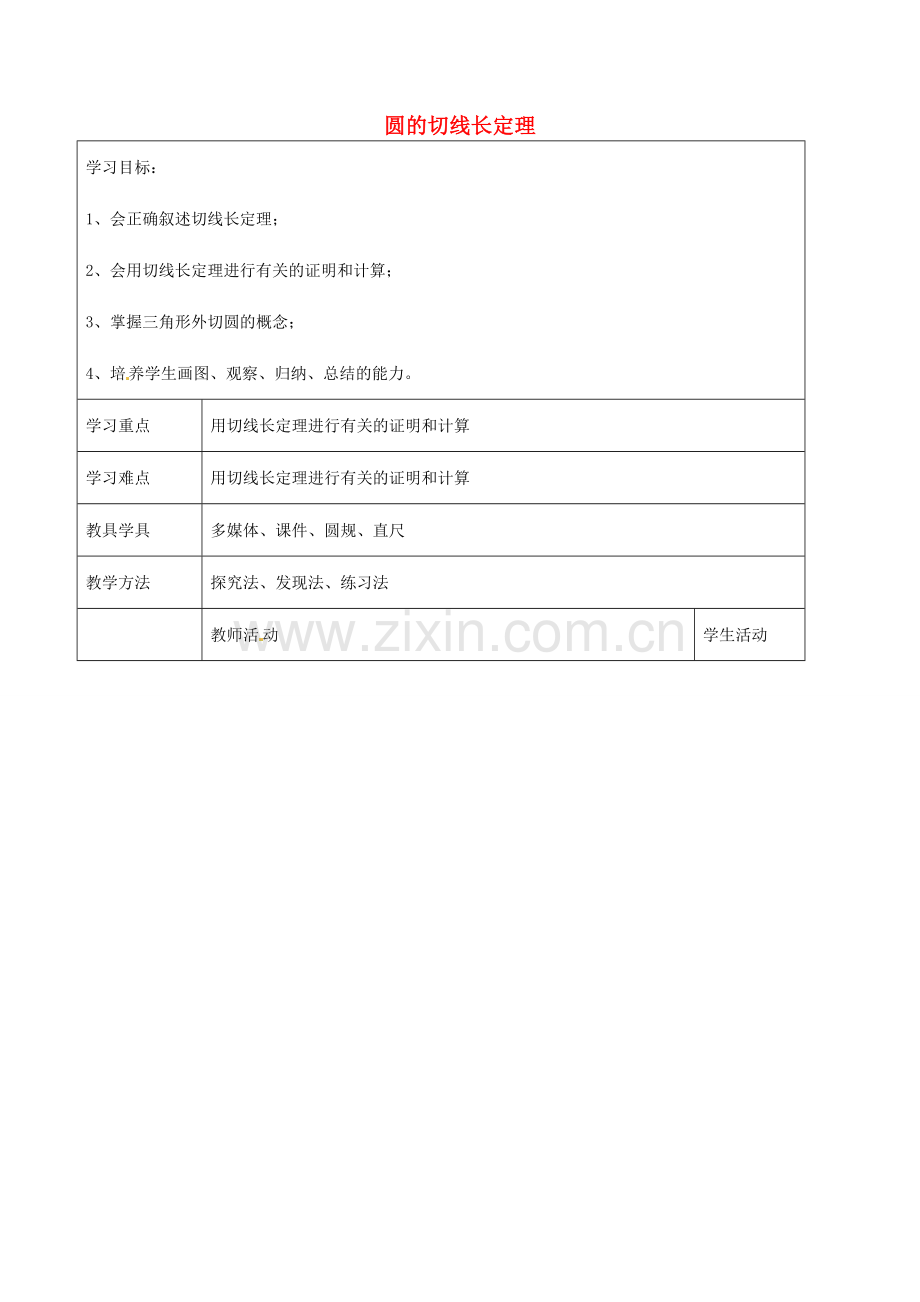 九年级数学下册 24.2 圆的切线长定理教案 京改版-人教版初中九年级下册数学教案.doc_第1页