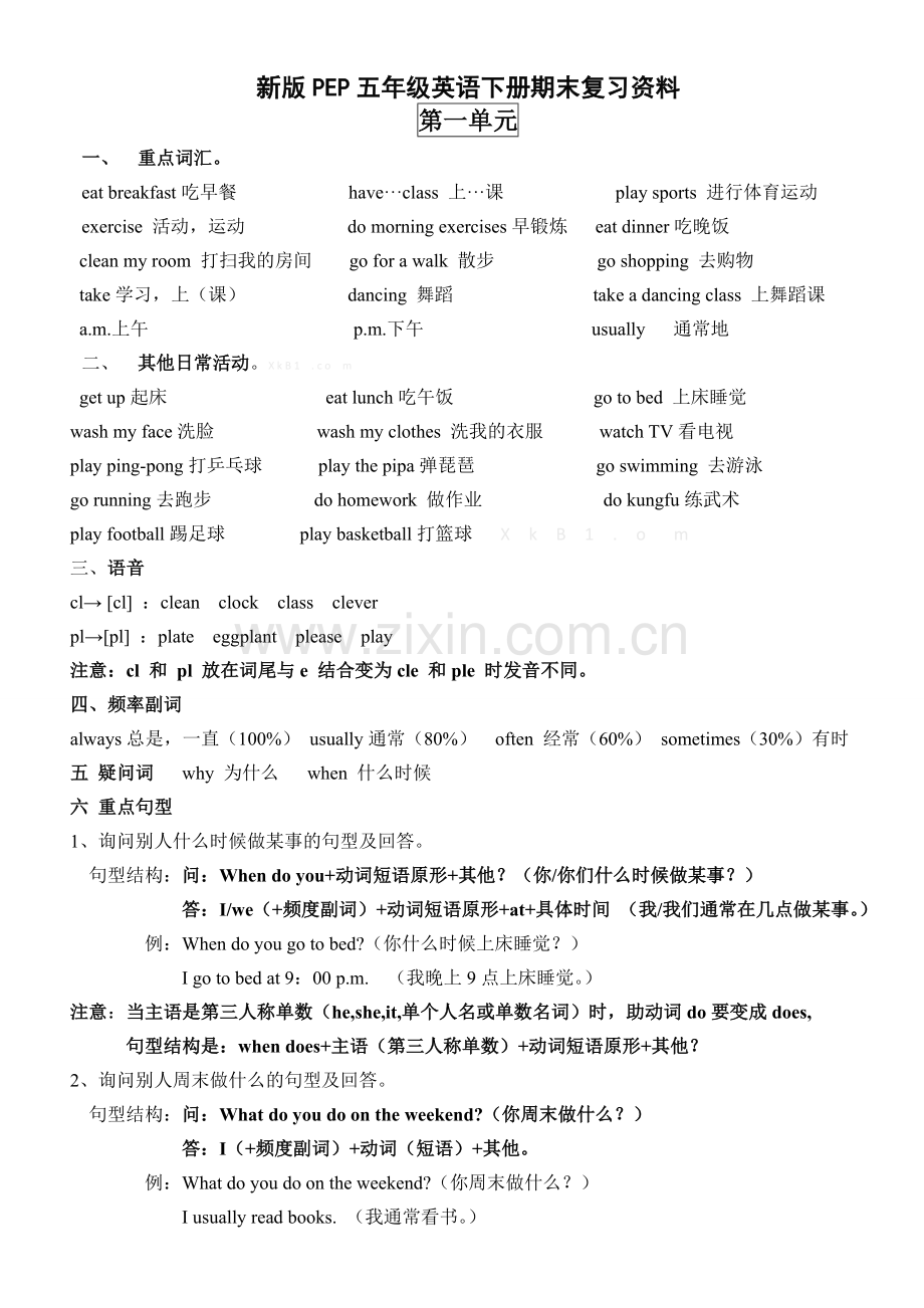 新版PEP五年级英语下册期末复习知识点归纳.doc_第1页