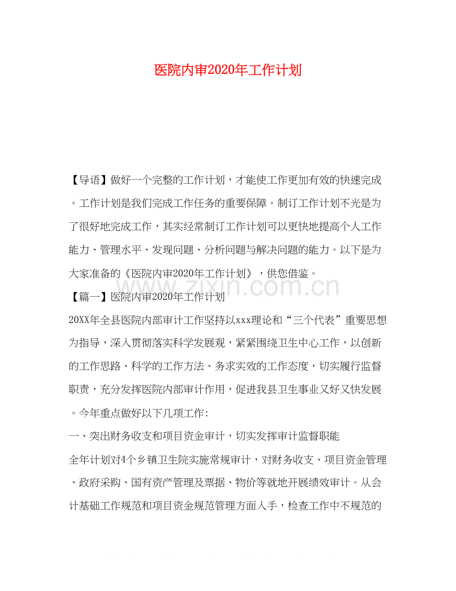 医院内审年工作计划.docx_第1页