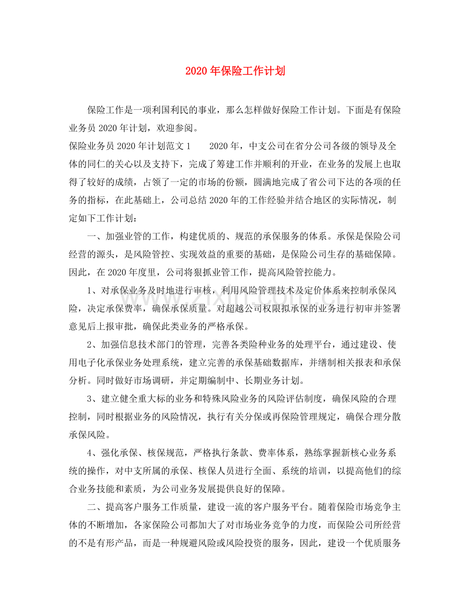 2020年保险工作计划.docx_第1页