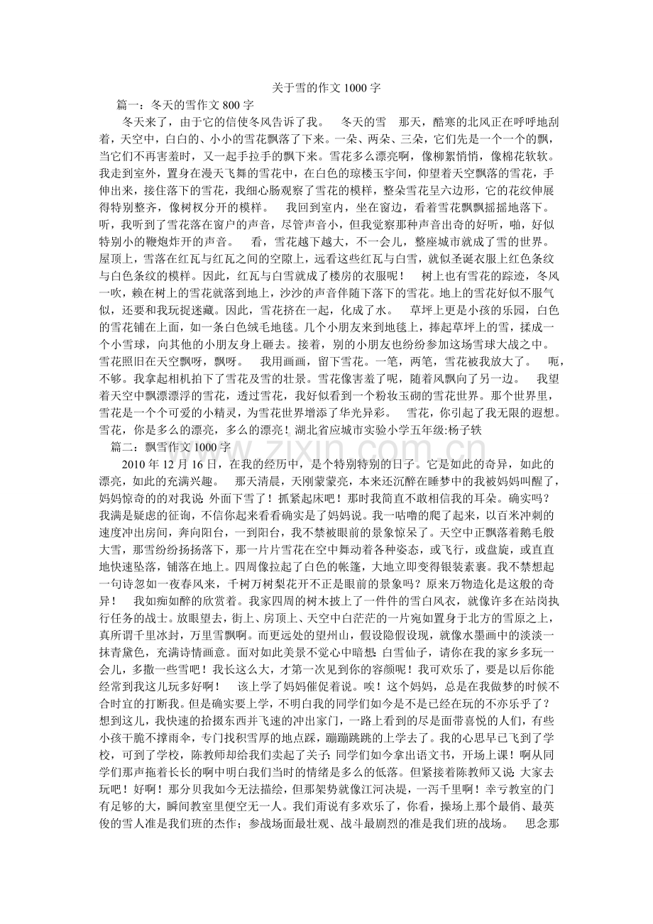 关于雪的作文1000字.doc_第1页