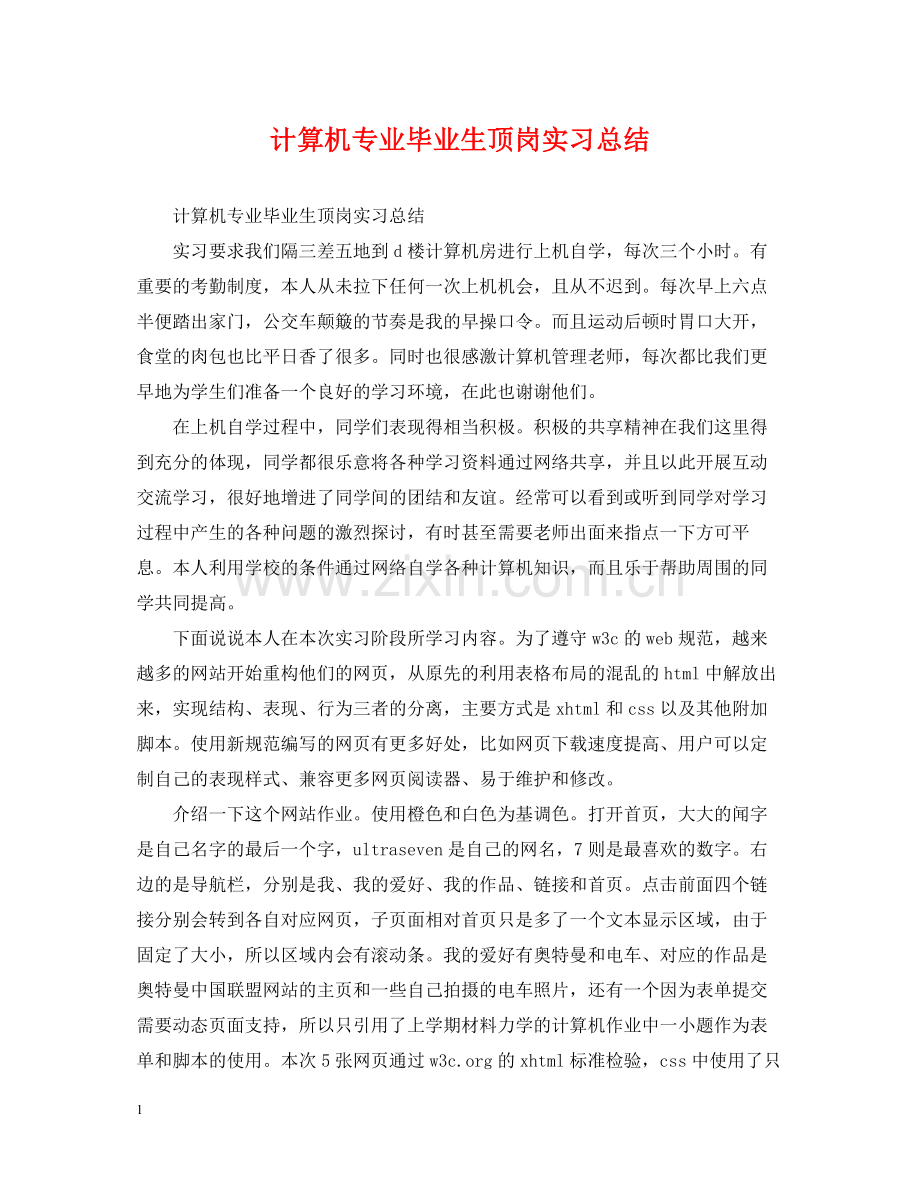 计算机专业毕业生顶岗实习总结.docx_第1页