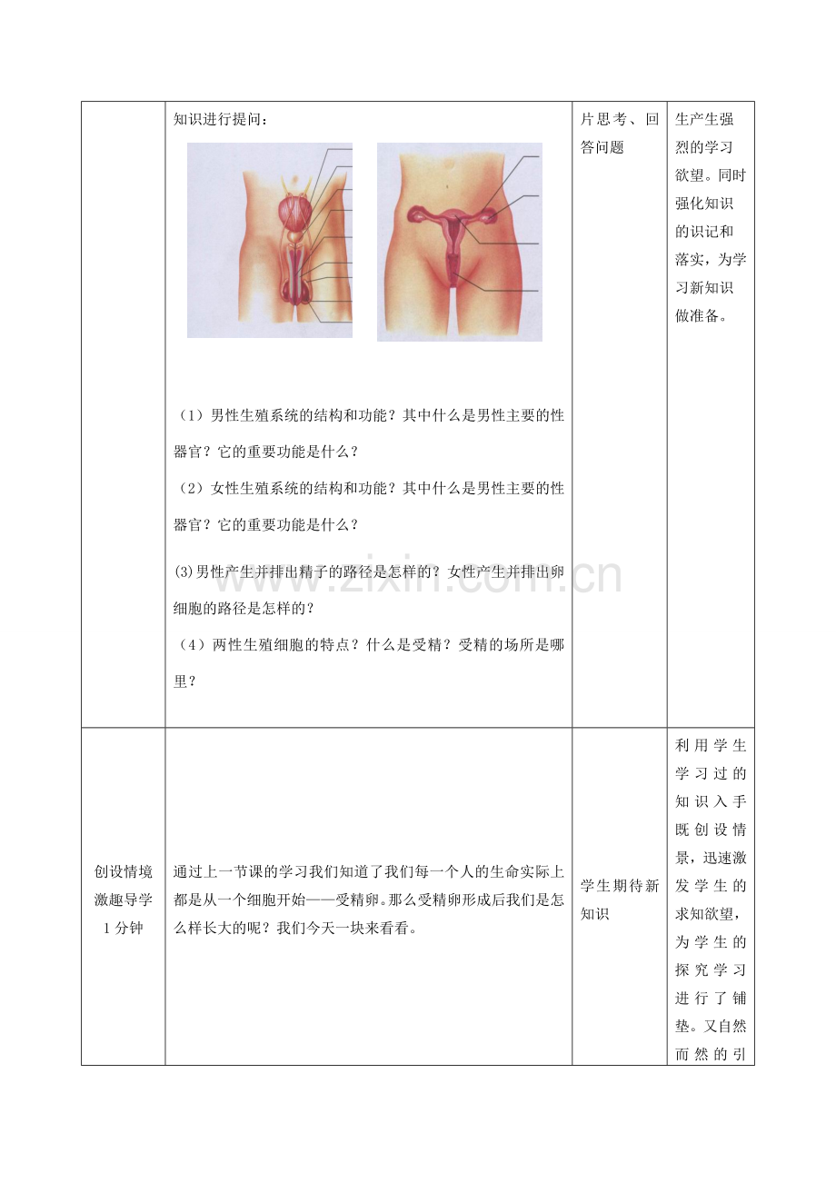 -八年级生物上册 4.3.1 婴儿的诞生（第2课时）优秀教案 （新版）济南版-（新版）济南版初中八年级上册生物教案.doc_第2页