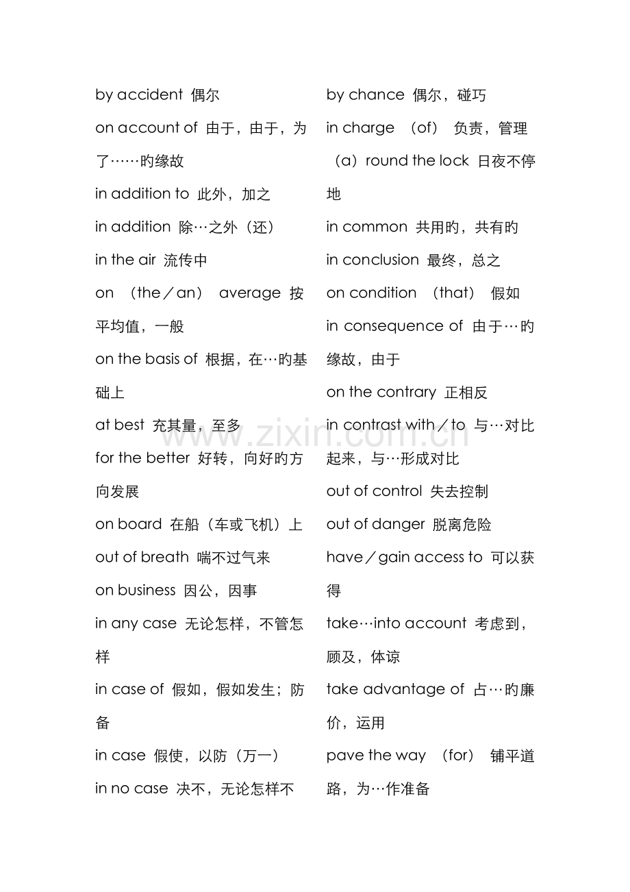 2022年大学英语四级常考词组固定搭配.doc_第1页