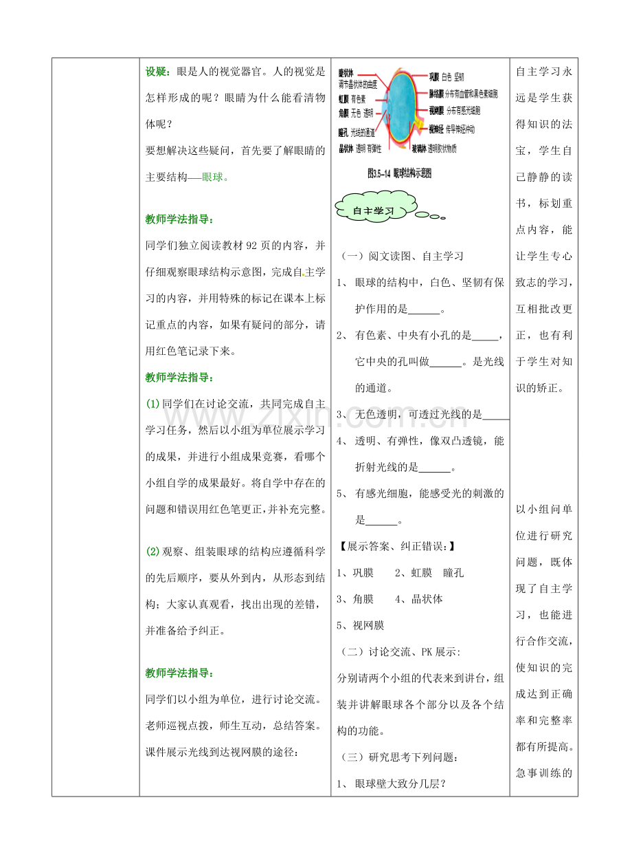 七年级生物下册 第3单元 第5章 第4节 人体对周围世界的感知（第1课时）教案2 （新版）济南版.doc_第3页