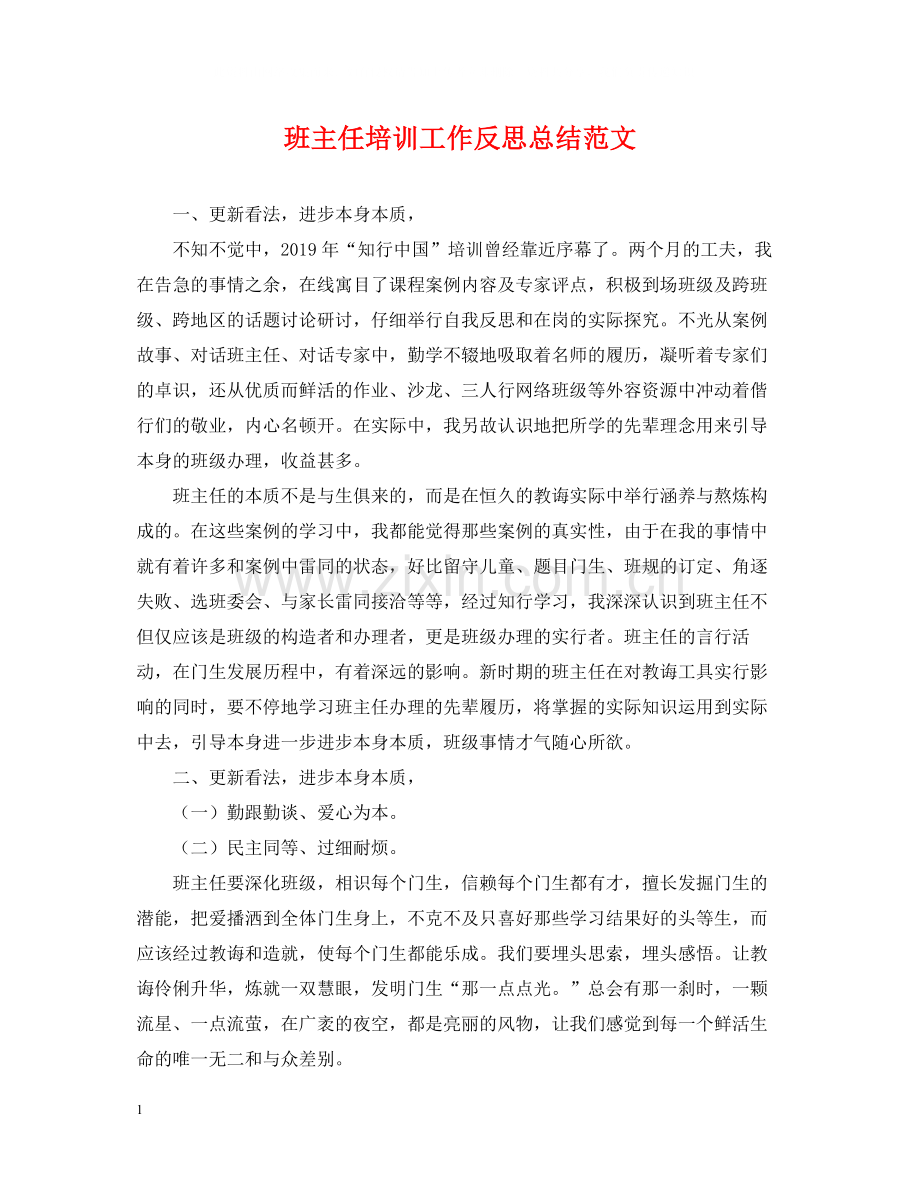 班主任培训工作反思总结范文.docx_第1页