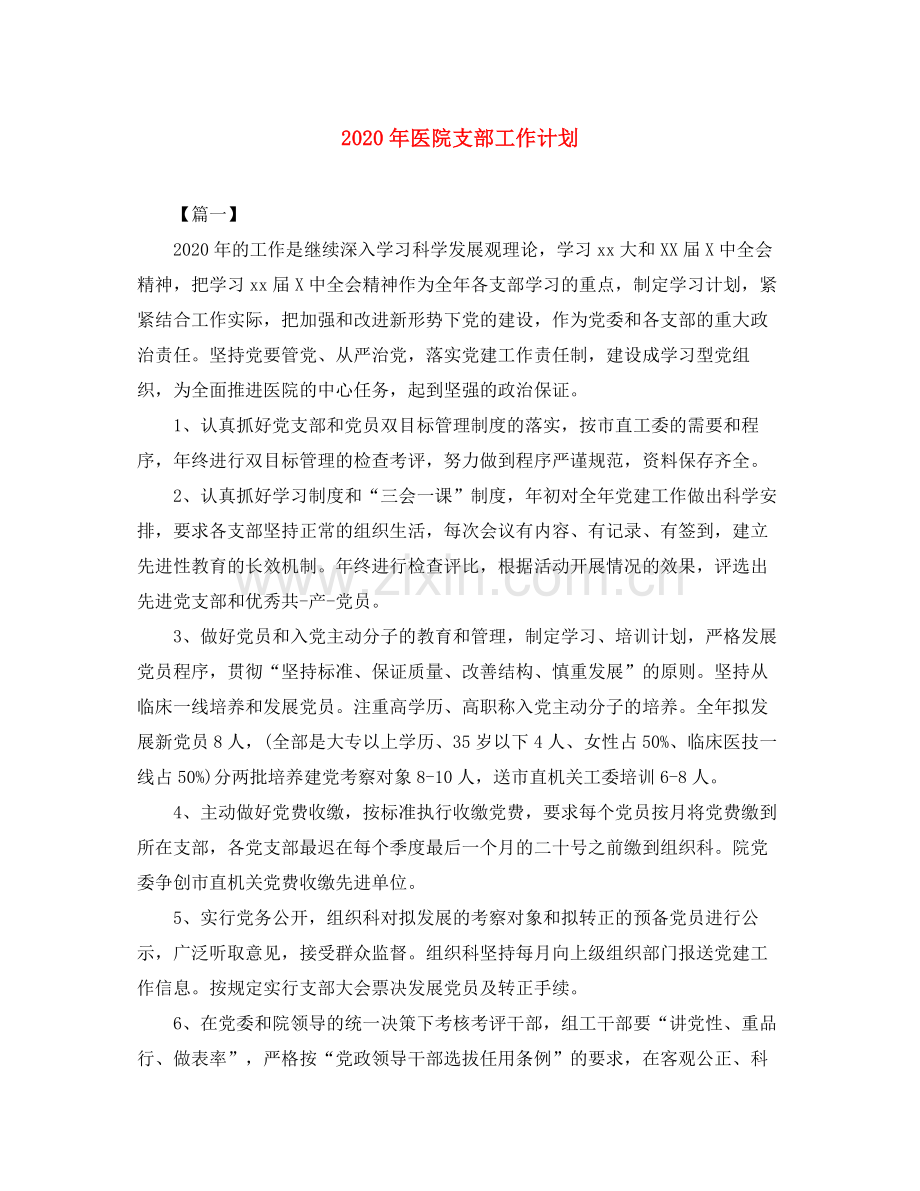 2020年医院支部工作计划.docx_第1页