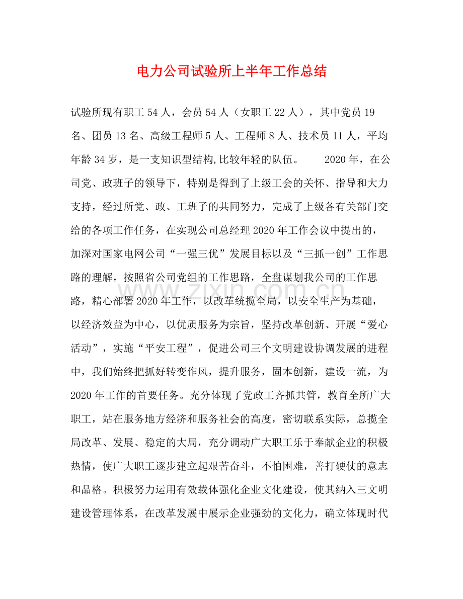 电力公司试验所上半年工作总结.docx_第1页