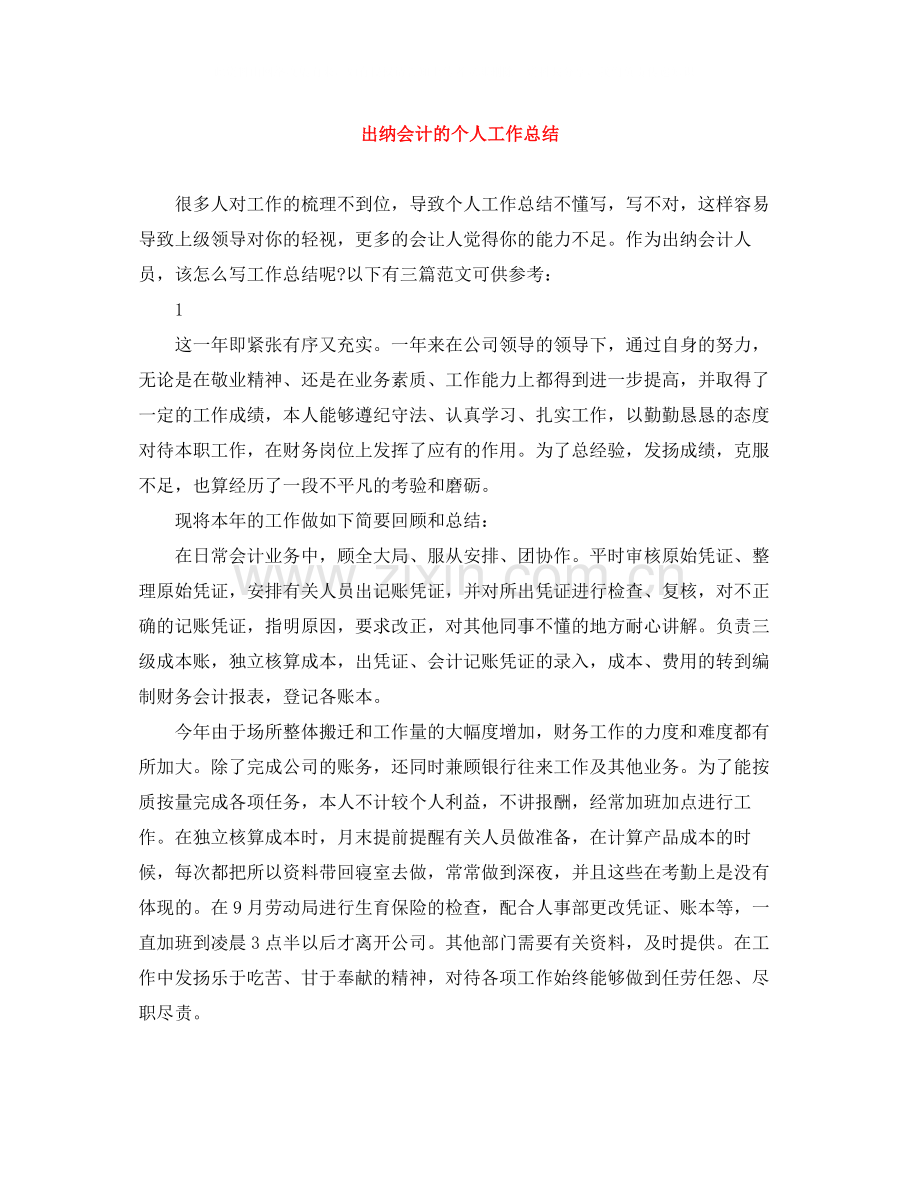 出纳会计的个人工作总结.docx_第1页