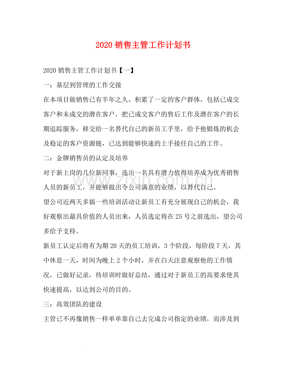 销售主管工作计划书.docx_第1页