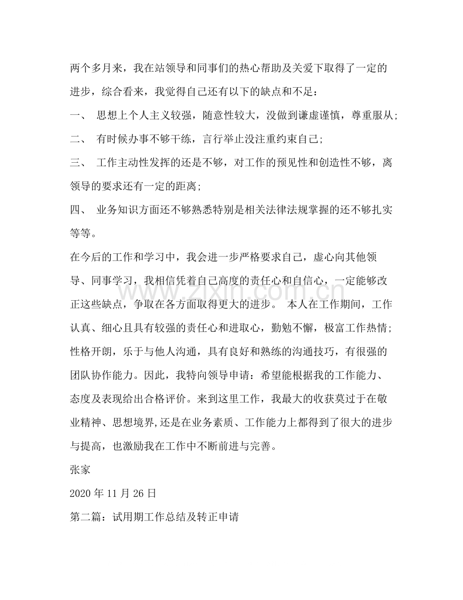 试用期工作总结及转正申请多篇).docx_第2页