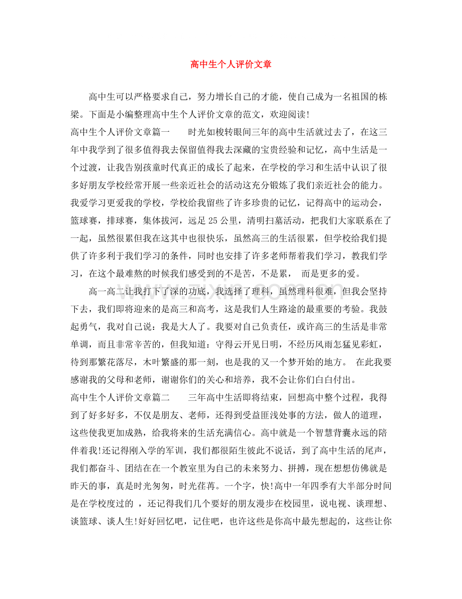 高中生个人评价文章.docx_第1页