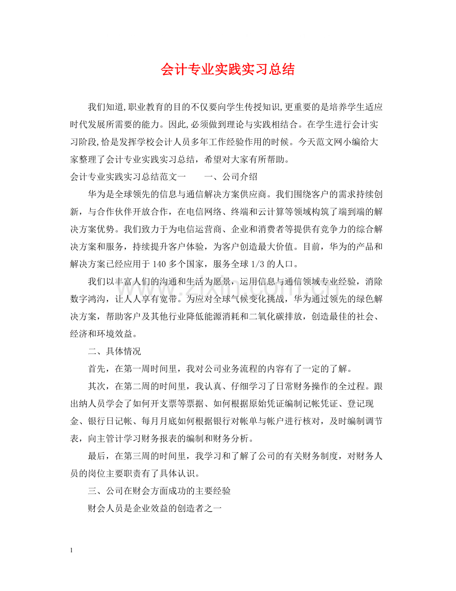 会计专业实践实习总结.docx_第1页