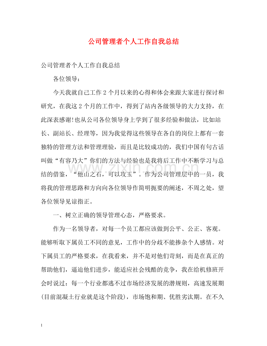 公司管理者个人工作自我总结.docx_第1页