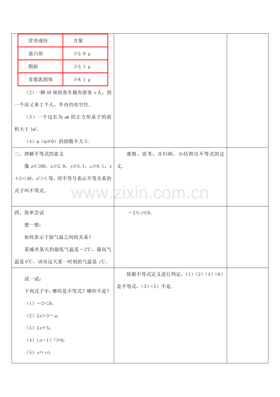 七年级数学下册 第11章 一元一次不等式 11.1 生活中的不等式教案 （新版）苏科版-（新版）苏科版初中七年级下册数学教案.doc_第2页