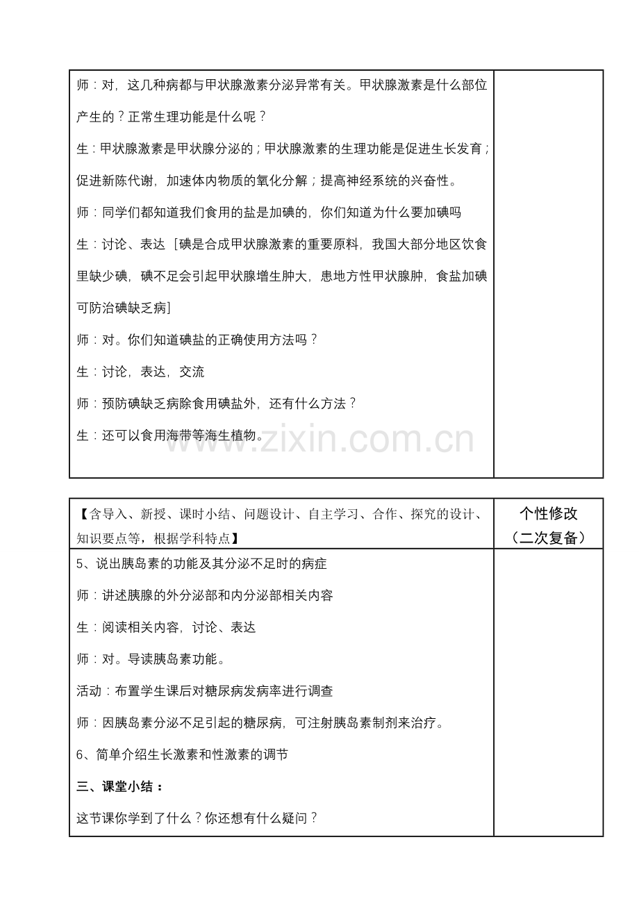 七年级生物下册12-1激素调节教案苏教版.doc_第2页