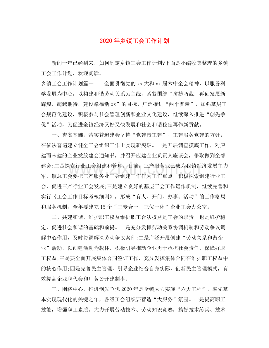 2020年乡镇工会工作计划.docx_第1页