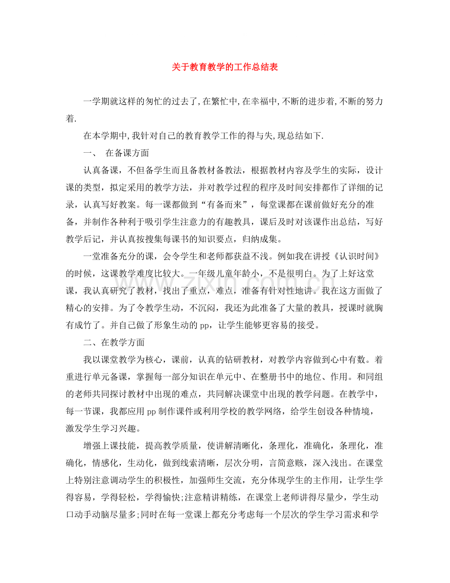 关于教育教学的工作总结表.docx_第1页