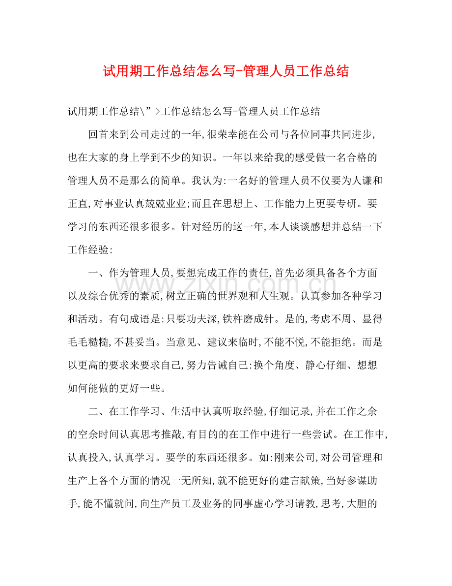 试用期工作总结怎么写管理人员工作总结.docx_第1页