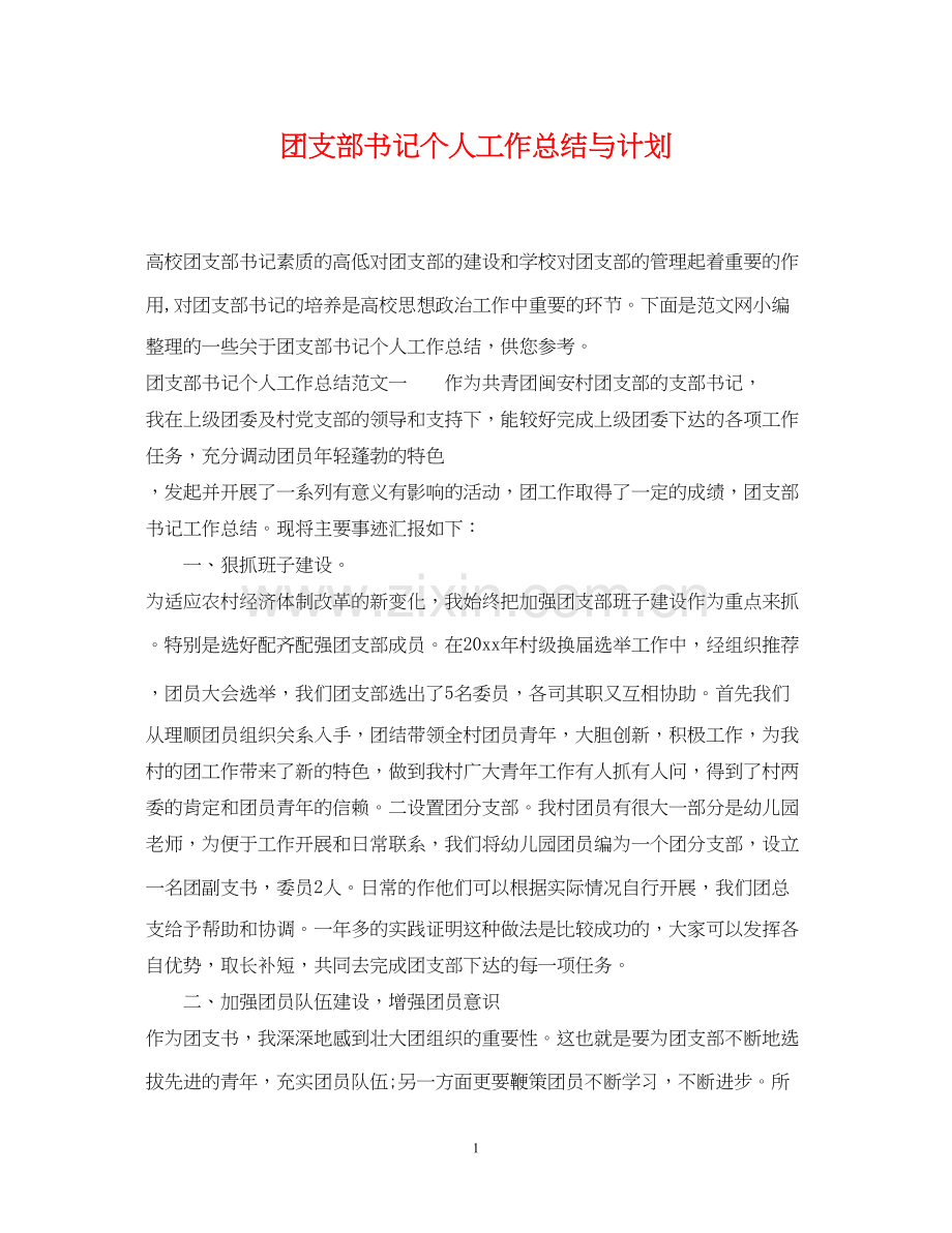 团支部书记个人工作总结与计划.docx_第1页