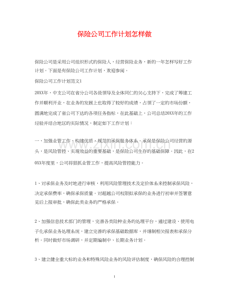 保险公司工作计划怎样做.docx_第1页